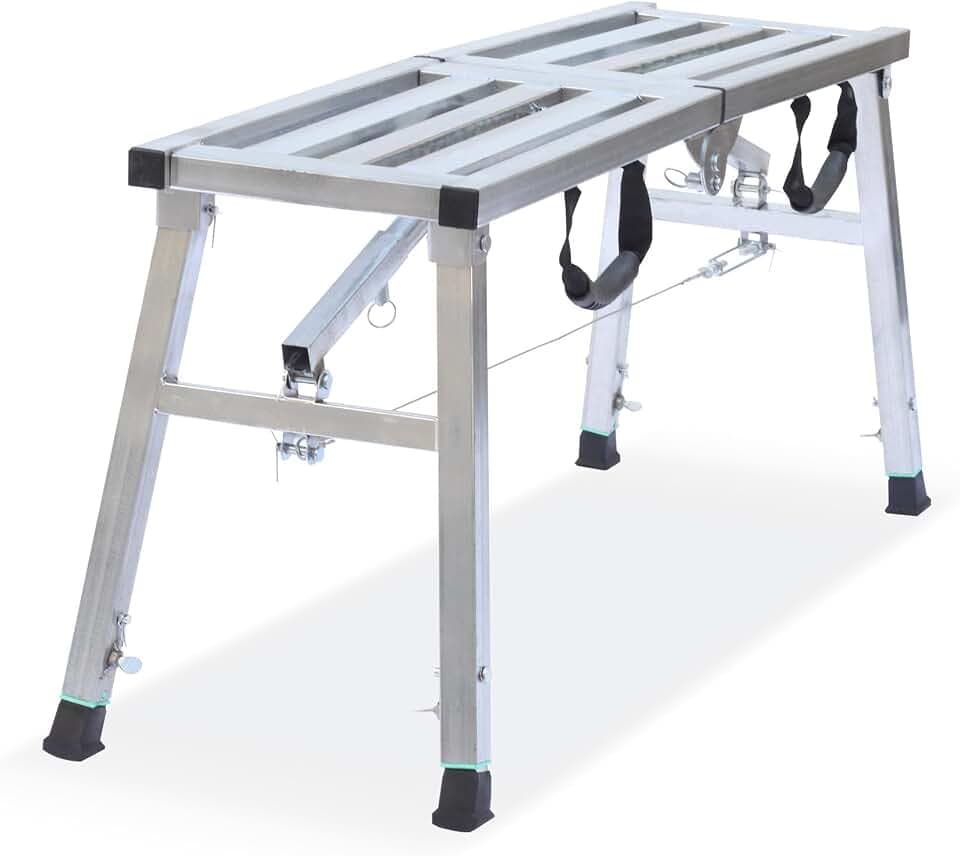 Work Platform Adjustable Height Steel Portable Scaffolding Platform 380 LBS Load Capacity 38''X12 Folding Step Ladder Drywall Painting Stool (38inch)