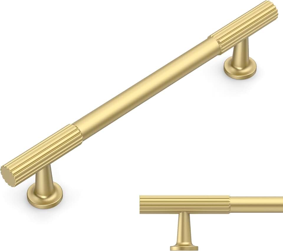 Amerdeco 10 Stück Möbelgriffe Gold 160mm Lochabstand, Zinklegierung Schubladengriffe & Schrankgriffe für Küchenschränke & Kleiderschränke UK0082