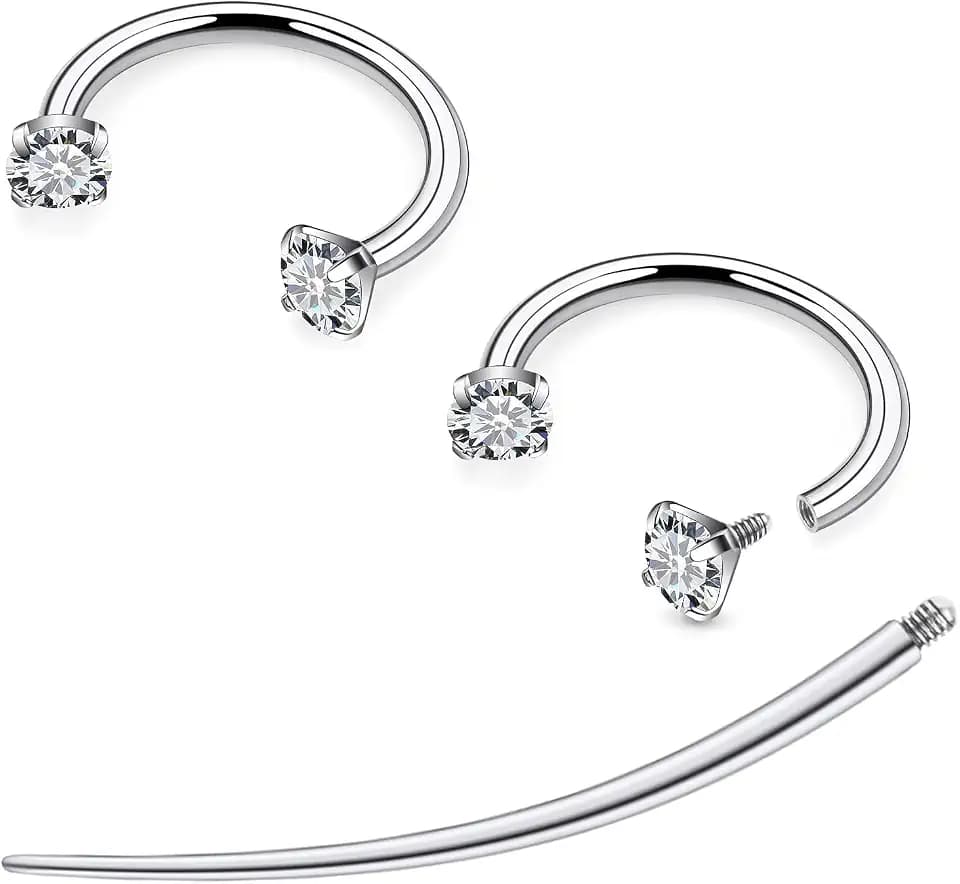 F136 Titanium 20/18/16/14g 8/10/12mm 10 Colors CZ Horseshoe Nose Ear Septum Lip Rings Piercings Jewelry Cartilage Tragus Helix Daith Earrings for Women Men