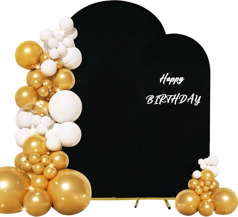 Set of 2 Wedding Arch Cover 2-Sided Round Top Spandex Fitted Arch Backdrop Cover for Birthday Party Baby Shower Wedding Arch Stand Decor（7.2FT, 6FT, Black）