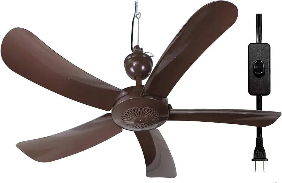 Pergola Breeze Single Speed 31” Portable Ceiling Fan AC 110V with 15’ cord & in-line power switch. Great for Pergolas Gazebos Workshops Canopies Camping RV (Brown)
