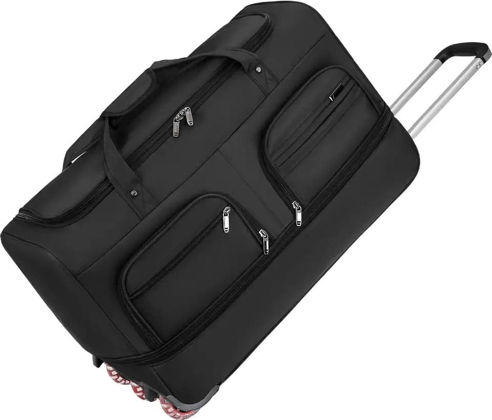 Expandable Rolling Duffle Bag with Wheels, 20" Foldable Carry On Luggage Suitcases, Water-Resistant Travel Duffle Bag Carry On Suitcase Weekend Bag for Women Men Black