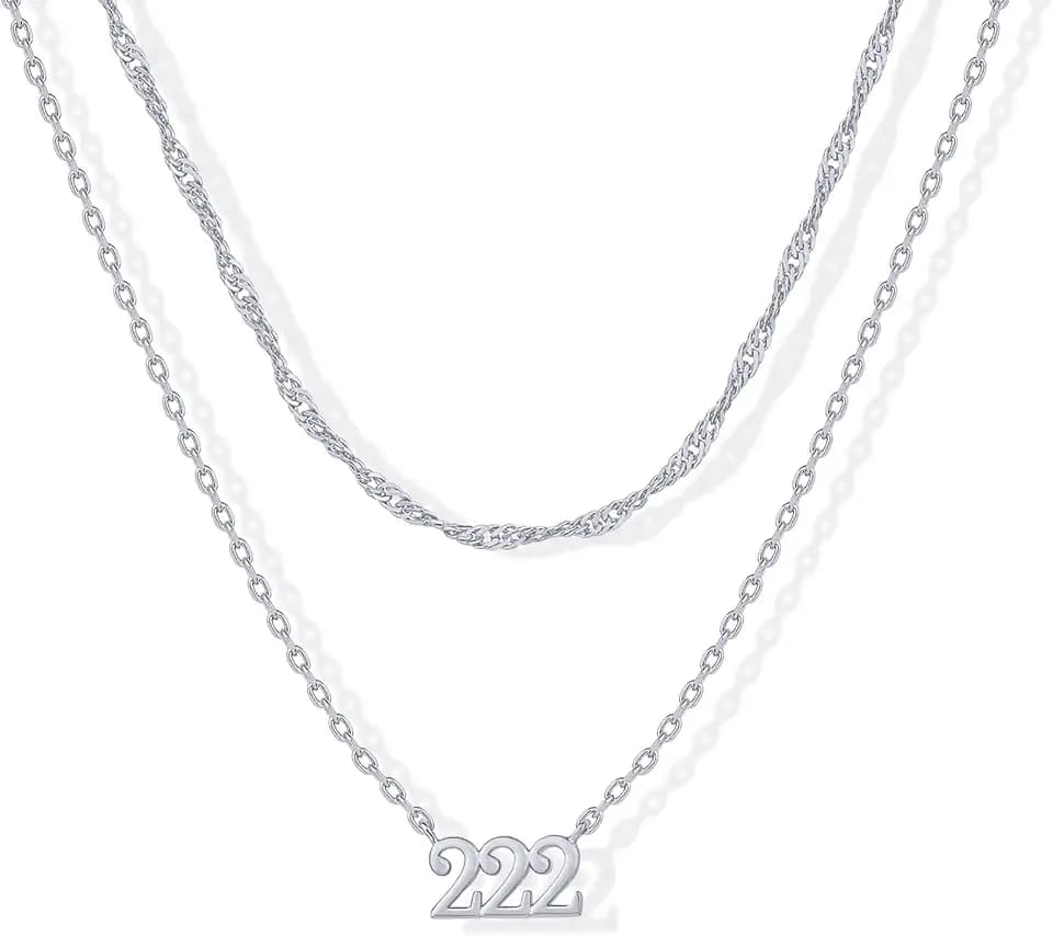 PAVOI 14K Gold Plated Angel Number Pendant Layering Necklace for Women