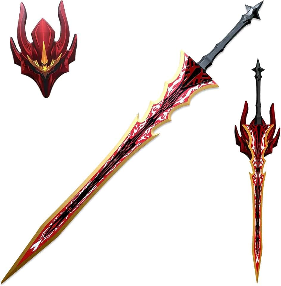 49" Anime Yegrithe Cosplay Sword Shadow Sword Cosplay Weapon Metal with Hanging Board,for Role-Playing,Display,Collection,Decor