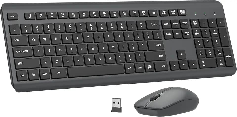 Wireless Keyboard and Mouse Combo, Full-Size Silent Ergonomic Keyboard and Optical Mouse, Long Battery Life, 2.4G Lag-Free Mice Keyboard for Computer, Mac, Laptop, PC, Windows(Gray)