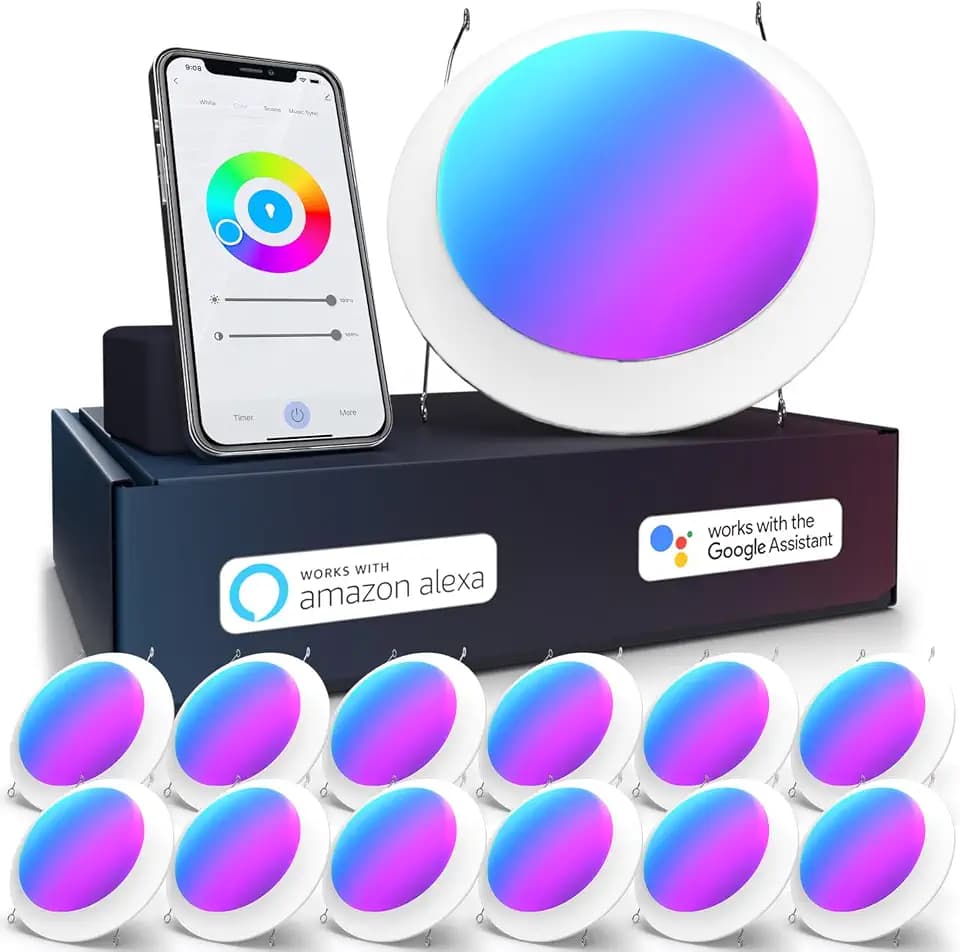 Sunco 12 Pack 6 Inch LED Disk Flush Mount Ceiling Light, Smart, RGB