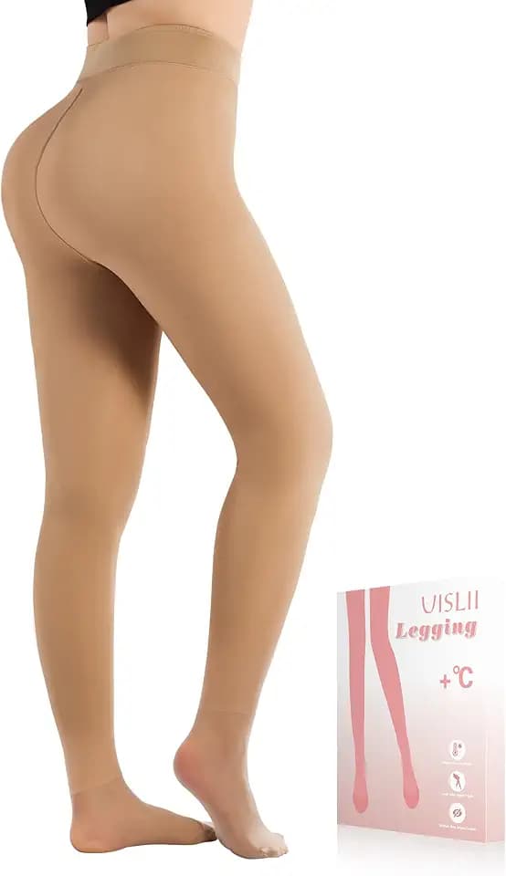 UISLII Fleece Lined Tights Women, Warm Pantyhose Leggings Women,Fake Translucent Thermal Skin Colored Tights for Winter