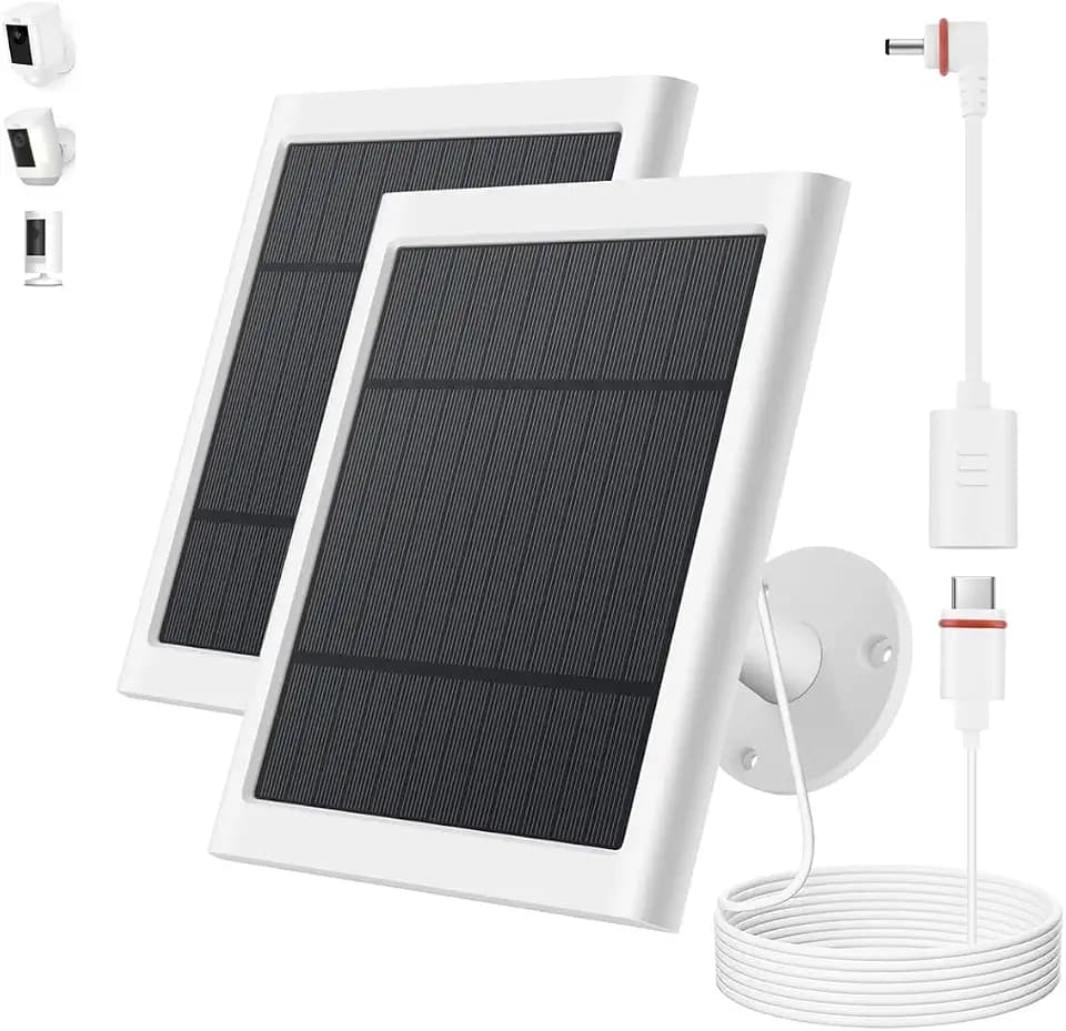 Solar Panel for Ring Camera, 2 Pack 4W Solar Charger with 10FT Cable, USB-C to Barrel Plug Adapter, Compatible with Ring Stick Up Cam Battery/Pro, Spotlight Cam Battery/Plus/Pro, Reolink Argus Pro