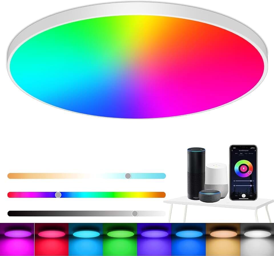 LED Deckenlampe Dimmbar, 24W 2400LM Smart RGB LED Deckenleuchte, IP44 Wohnzimmerlampe Schlafzimmerlampe, Kompatibel mit Alexa APP Google Assistant, 2700K-6500K