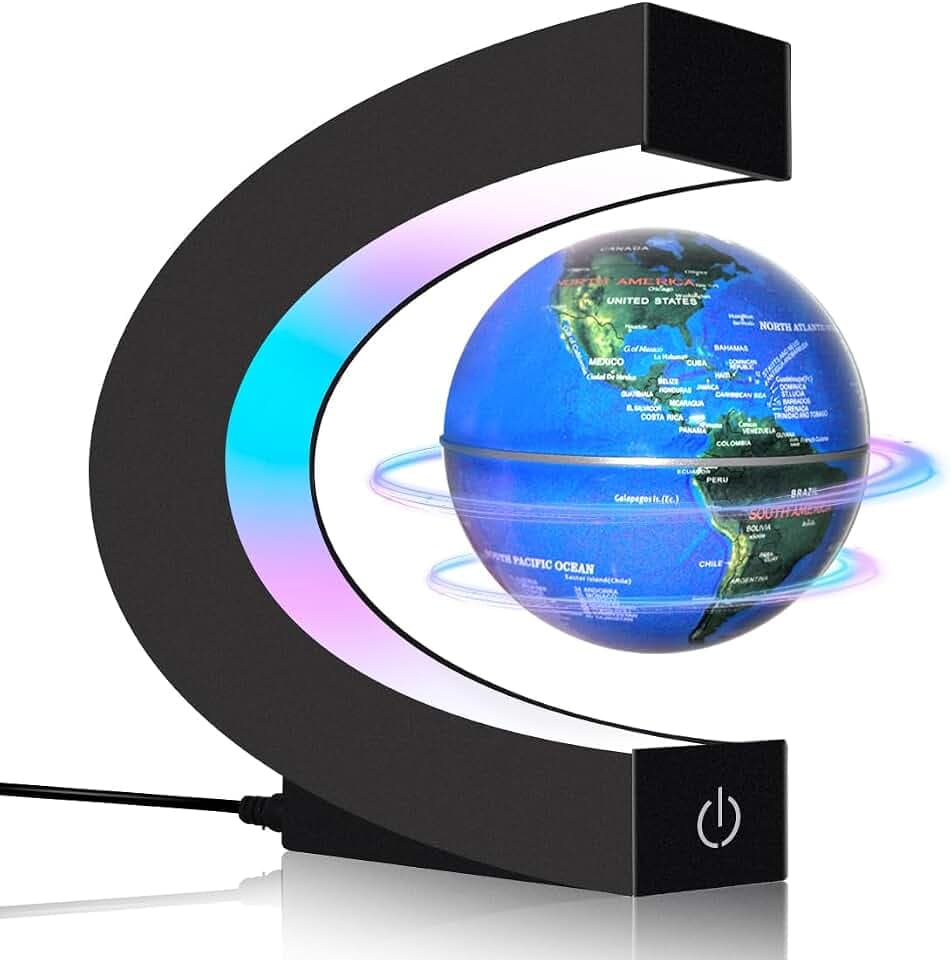 Magnetische schwebende Globuslampe mit LED-Lichtern, coole Gadget C Frame Globe für Büro Haus Bücherregal Schreibtisch Dekor, Coole Geschenk für Männer Frau Vater Ehemänner(Blau Globus8,5cm)