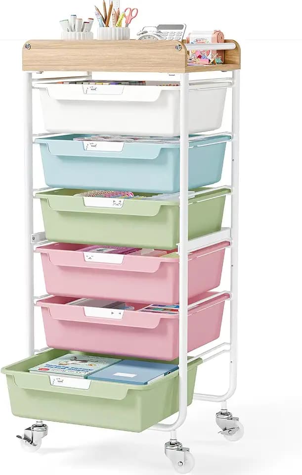 SYKIARIOL 6 Drawer Rolling Cart for Craft Storage,Utility Cart,Colourful