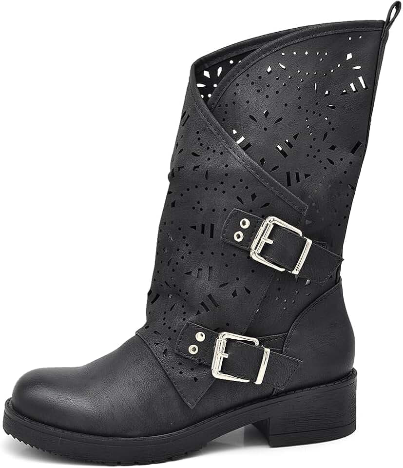IF Fashion Damenschuhe Stiefel Biker Schnallen 337