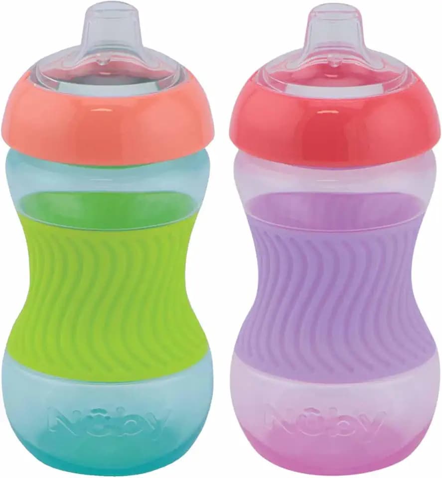 Nûby - 2-Pack Mini Cup - Trinklernbecher für Kinder mit Griffmulde aus Silikon – Trinkbecher für Baby - BPA-frei - 2 Stücke Rosa & Grün - 180ml – 4+ Monate