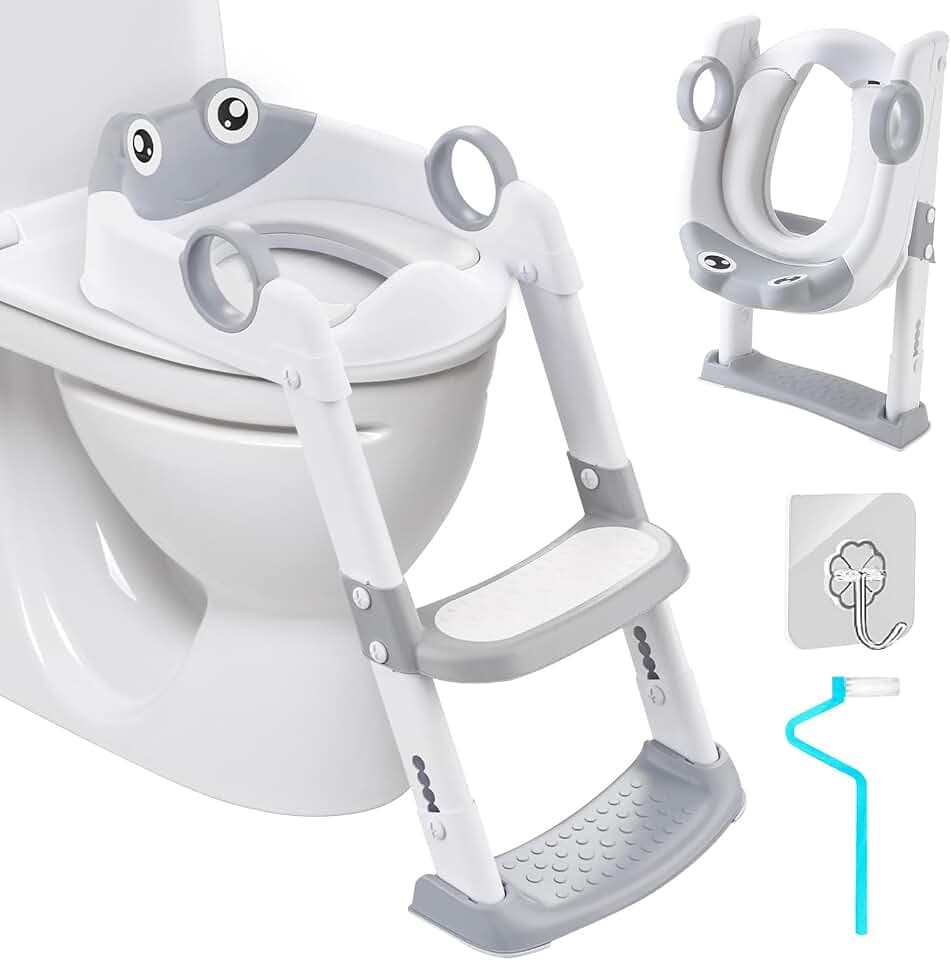 UCAMP Toilettensitz Kinder Toilettenaufsatz Kinder, Toilettensitz Kinder mit Treppe, Höhenverstellbar Faltbarer, Kinder Toilettensitz mit Spritzschutz WC Sitz Kinder für Jung und Mädchen