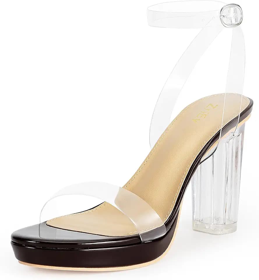 ZriEy Clear Platform Heels For Women Ankle Strappy Chunky Block Sandals