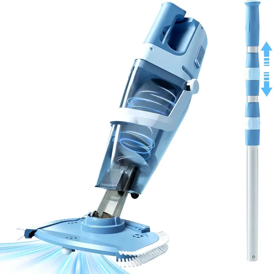 Cordless Pool Vacuum Above & Inground Pools, Powerful 1590 GPH Suction,Handheld Telescopic Pole up to 85.45", 1H Runtime, 2L Debris Bin, Rechargeable Pool Cleaner for Spas & Hot Tubs (Dark Blue)