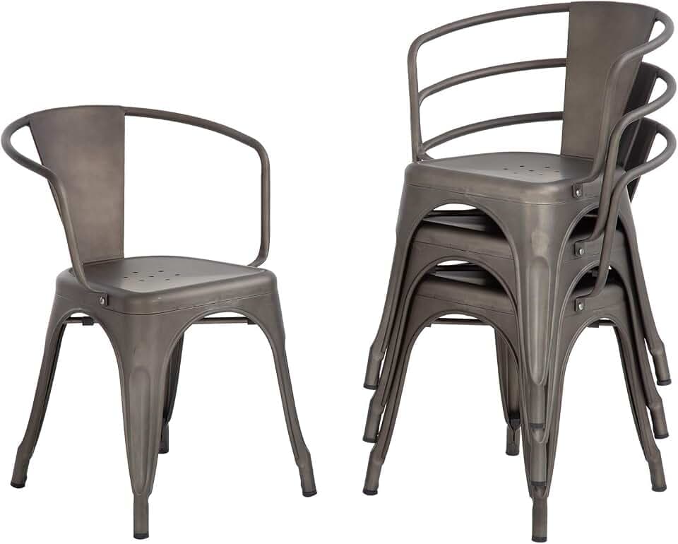 FDW Metal Dining Chairs Set of 4 Patio Chiar Indoor Outdoor Kitchen Chairs 18 Inch Seat Height Restaurant Chair 330LBS Weight Capacity Tolix Side Metal Stackable Bar Chairs