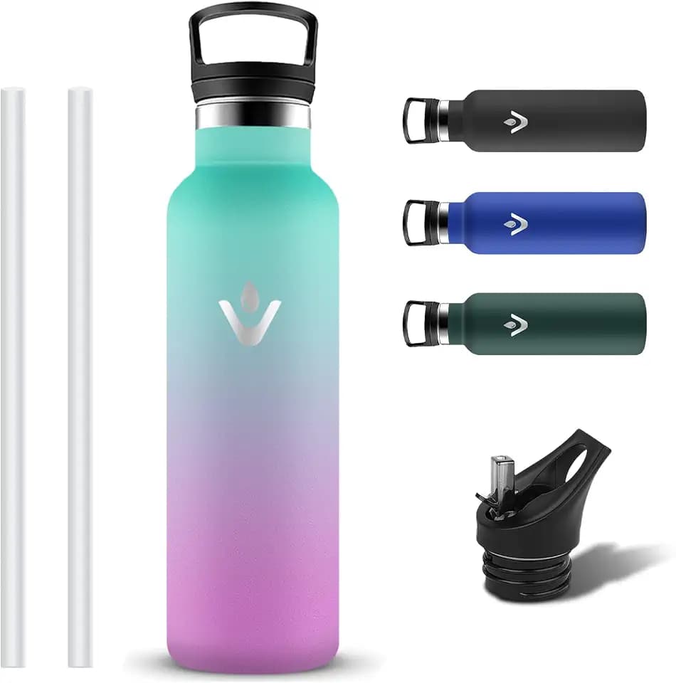 Grsta Trinkflasche Edelstahl, BPA-frei Trinkflasche 750ml, Auslaufsicher Thermoskanne mit Strohhalm, Thermosflasche Kohlensäure Geeignet, Isolierte Wasserflasche für Reisen, Sprudel, Fitness