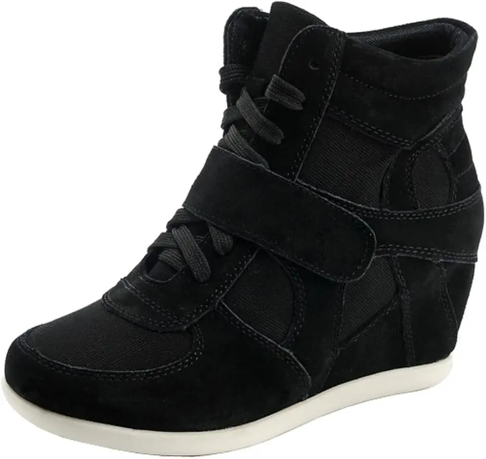 rismart Damen Niedlich Keil Beiläufig Hakenschleife Wildleder Stoff Sneaker Schuhe