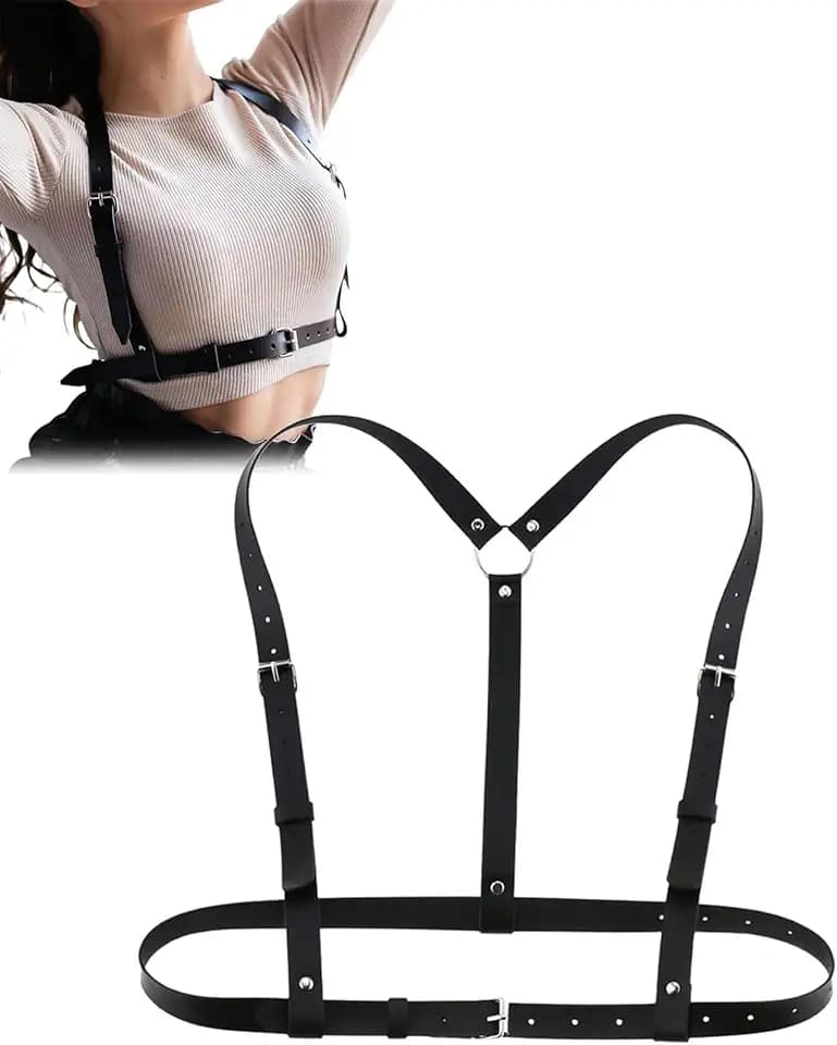 Punk Leder Körperkette Damen Leder Gürtel Körper Brust Kette Schwarz körperkette taillengürtel Verstellbare für Frauen Mädchen Cosplay Damen Schwarz