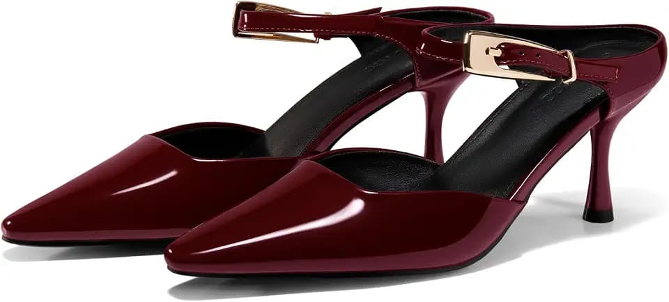 Coutgo Womens High Heels Mules Closed Pointed Toe Kitten Heel Pumps Ankle Buckle Strap Slip On Backless Dress Shoes