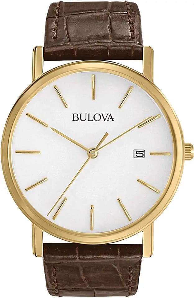 Bulova Men's Classic 3-Hand Calendar Date Quartz Leather Strap Watch, Buckle, 37mm