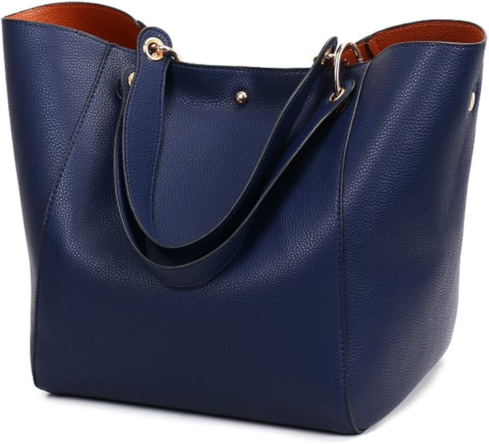 Valleycomfy Damen Tasche Einkaufstasche Pu Leder Handtasche Schultertasche (Blau)