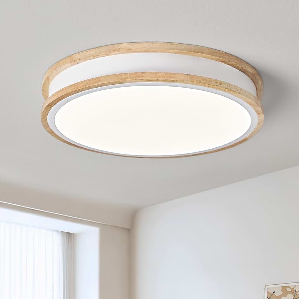 LED Deckenleuchte,Deckenlampe 30cm Runde Holz, Moderne Lampe Deckenlampe, 24W 4000K Neutralweiß, für Schlafzimmer, Wohnzimmer, Büro, Küche, Flur, Kinderzimmer Weiße