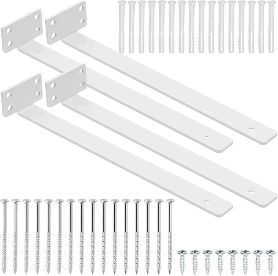 44 Stück Weiß 12 Zoll T Lip Winkelträger Sortiment schwerlastfähige Floating Regalträger T-förmige Metallwandregal Stützhalterung industrielle Halterung für Holzregale