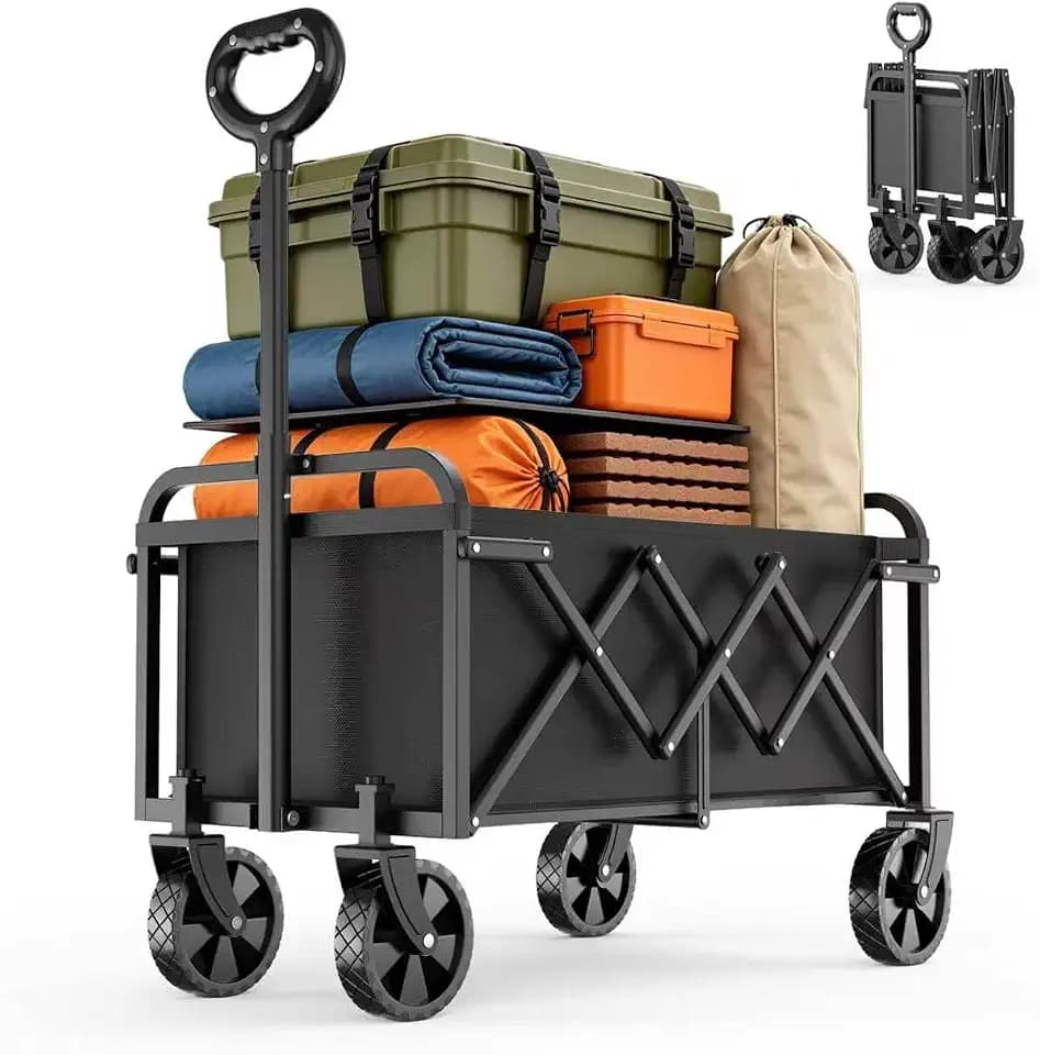 Collapsible Wagon Cart with Wheels Foldable, 220 lbs Heavy Duty Utility Wagon, Portable Beach Wagon with All Terrain Wheels for Camping, Garden, Shopping, Sports