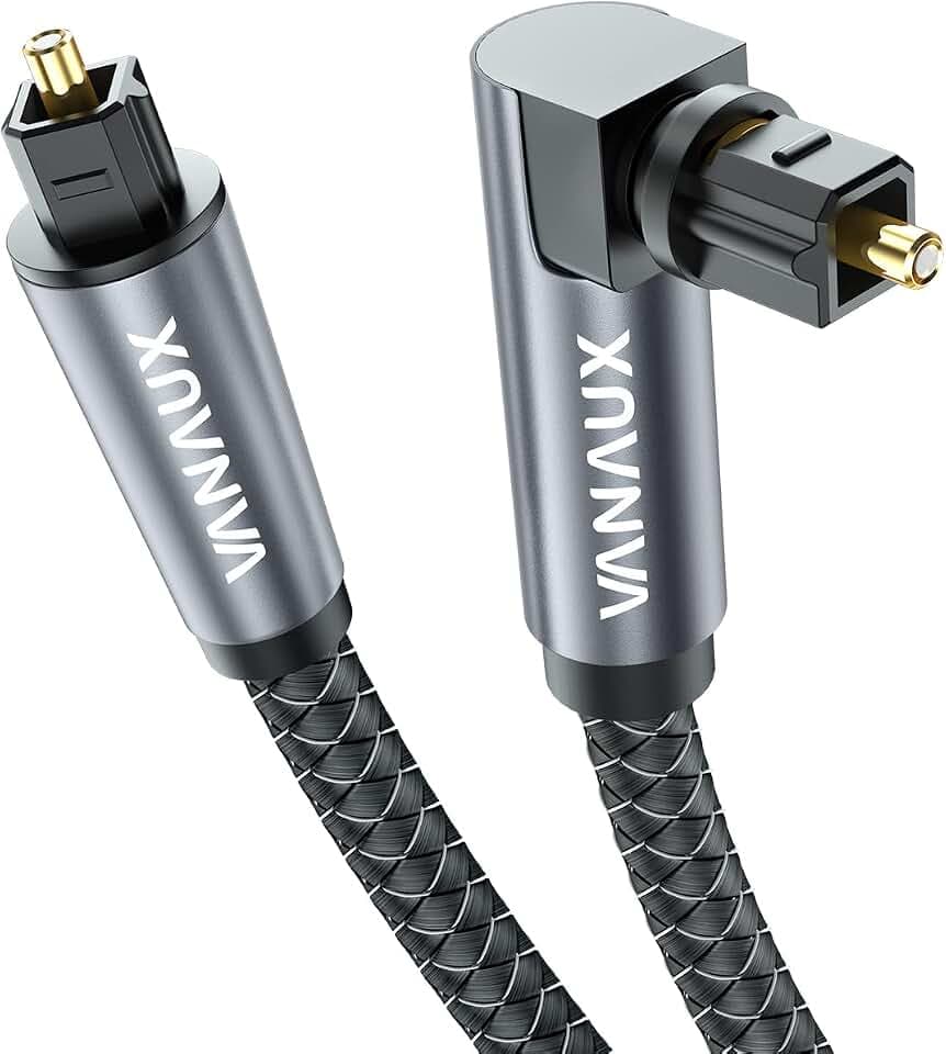 VANAUX 90 Degree Optical Cable, SPDIF Audio Optical Cable, 360 Degree Rotatable L Shaped Right Angle Digital Toslink Male to Male Cable for Sound Bar, TV, Game Consoles(Single 90°, 1.5ft/0.5m)