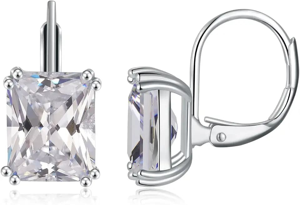 CiNily Emerald Cut Drop Dangle Earrings for Women 18K White Gold Plated Cubic Zirconia Simulated Diamond Dangle Earrings Jewelry Gifts for Weddings Birthday Party
