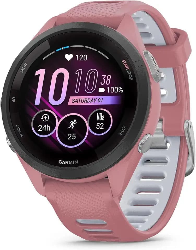 Garmin Forerunner® 265S, Running Smartwatch, 42mm, Light Pink/Powder Gray (Renewed)