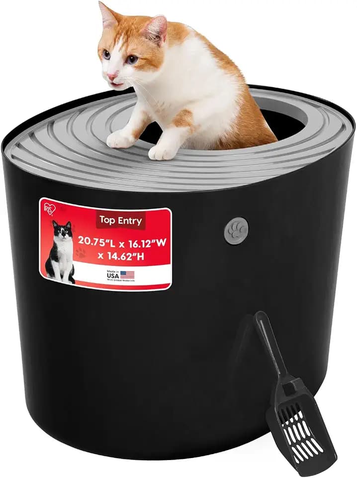 IRIS USA Top Entry Cat Litter Box, Hooded Privacy, Large, Black/Gray