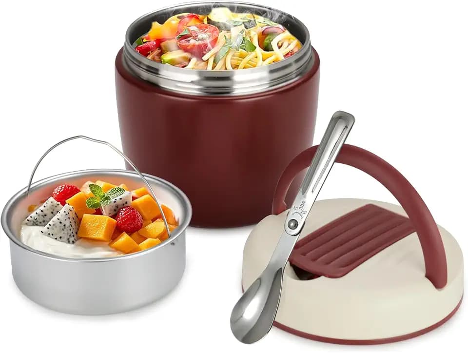 Romon Thermobehälter für Essen 1200ml, Thermoschüssel mit Deckel, Warmhaltebehälter aus Edelstahl mit Faltbaren Löffel Thermobox Thermo Erwachsene für Aufbewahrung von Suppen Brei