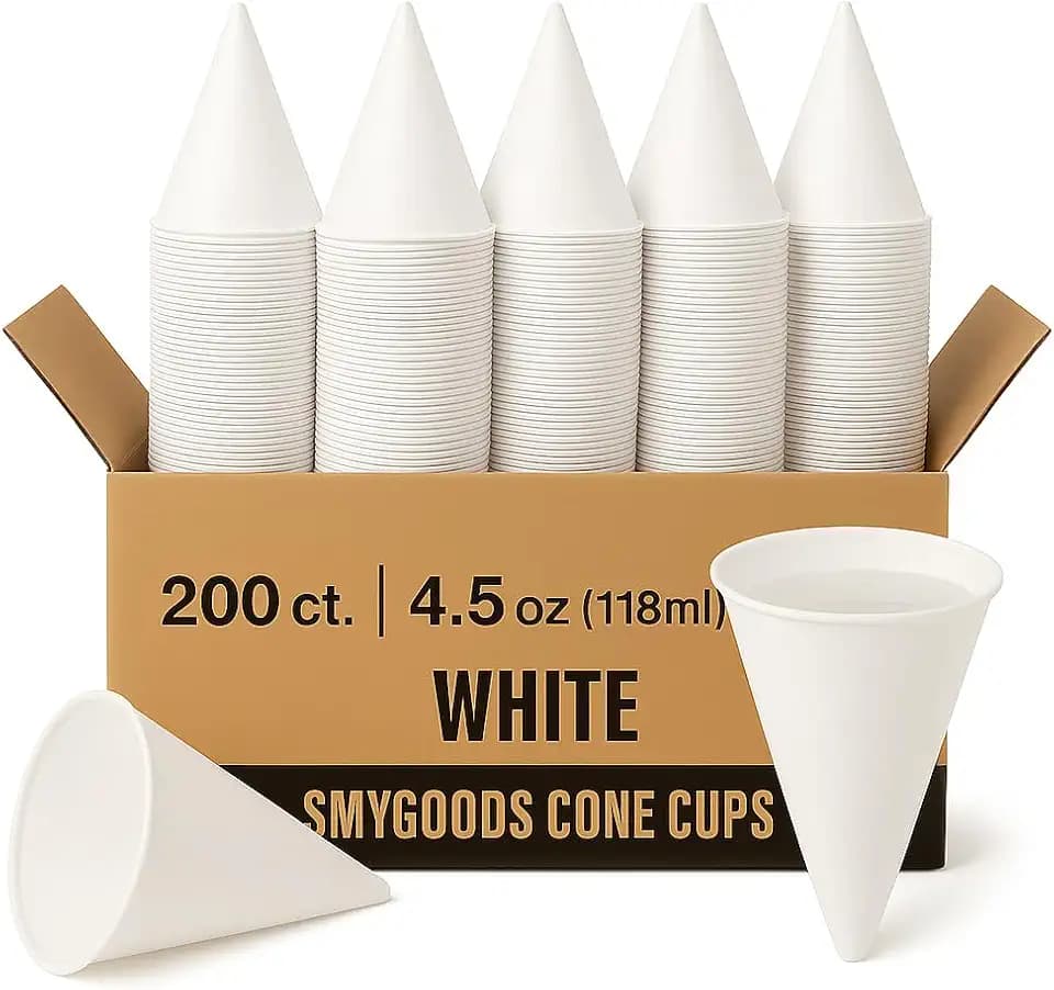 Disposable White Paper Cone Cups (Pack of 200-4.5 oz) Eco-Friendly, Leak-Proof, Ideal for Events, Water Coolers, Quick Hydration & Efficient Cleanup