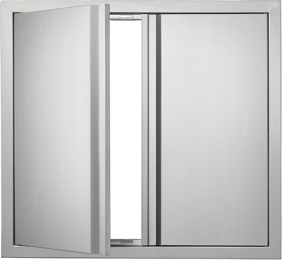 VEVOR BBQ Double Outdoor Kitchen Door, 26W x 24H Inch, Stainless Steel Flush Mount, Vertical Wall Door with Recessed Handles, for Grilling Station