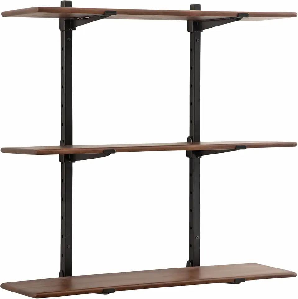 Kate and Laurel Atwood Three-Tiered Adjustable Mango Wood Wall Shelf, 32 x 10 x 30, Walnut Brown and Black, Modular Shelving Unit and Wall Organizer for Entryway Storage or Living Room Display Shelves