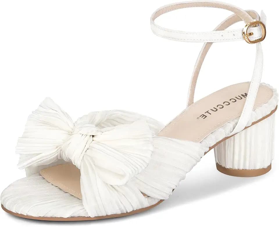 MUCCCUTE Women's Bow Knot Heeled Sandals Ankle Buckle Strap Chunky Heels