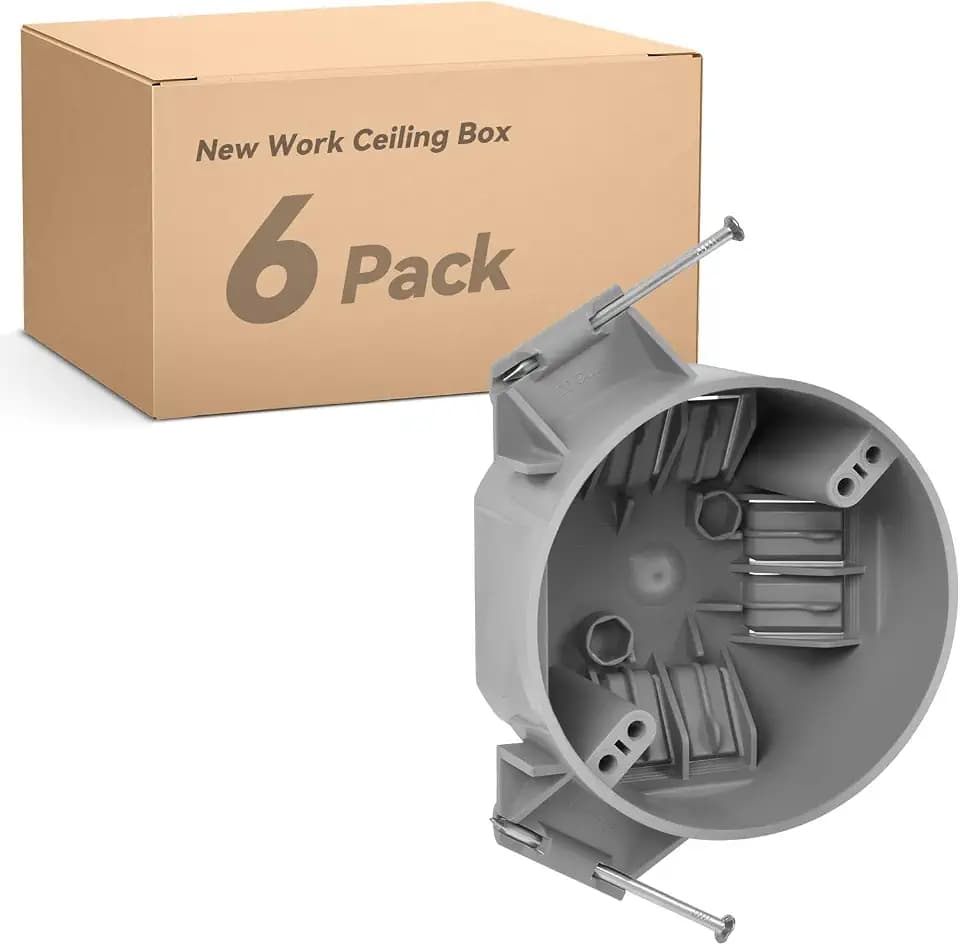 Togalonn 20 Cubic Inch New Work Ceiling Electrical Box, Round Electrical Box for New Construction, PVC, UL Listed, 6 Pack