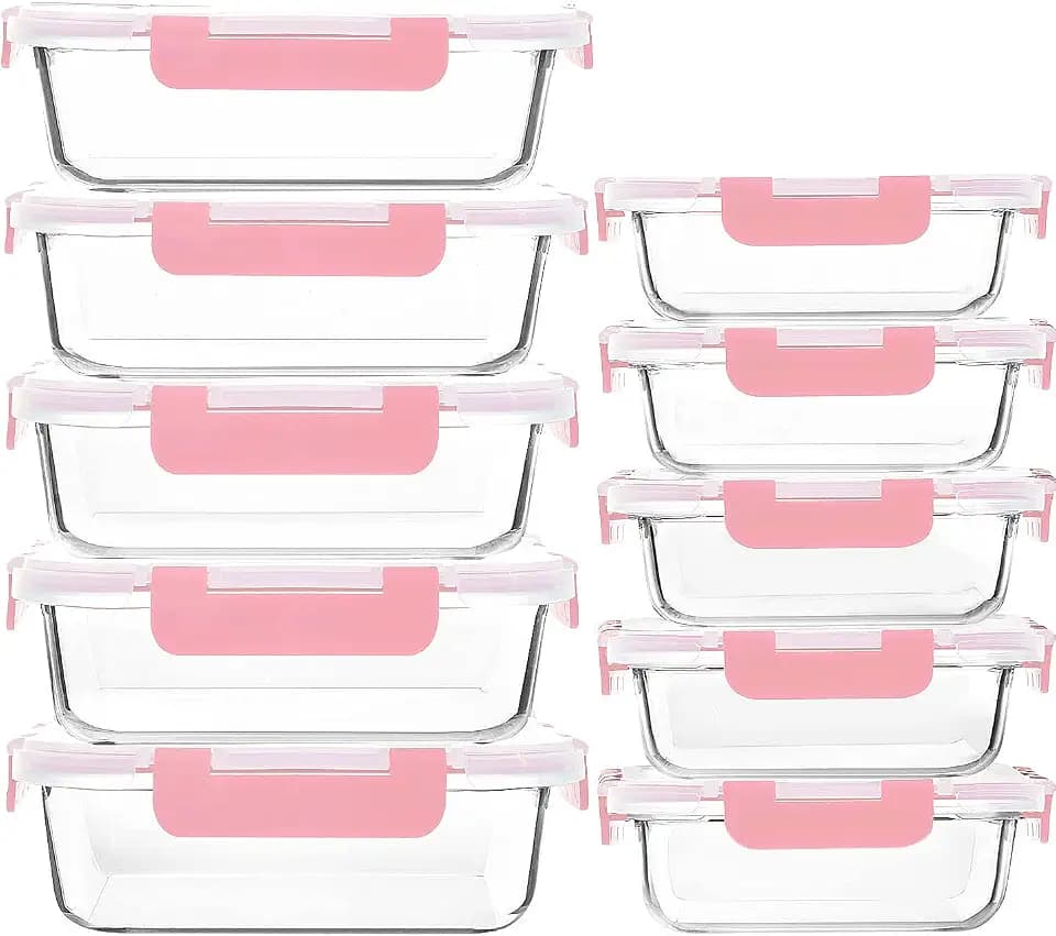 M MCIRCO 10 Pack Glass Food Storage Containers with Lids, Pink