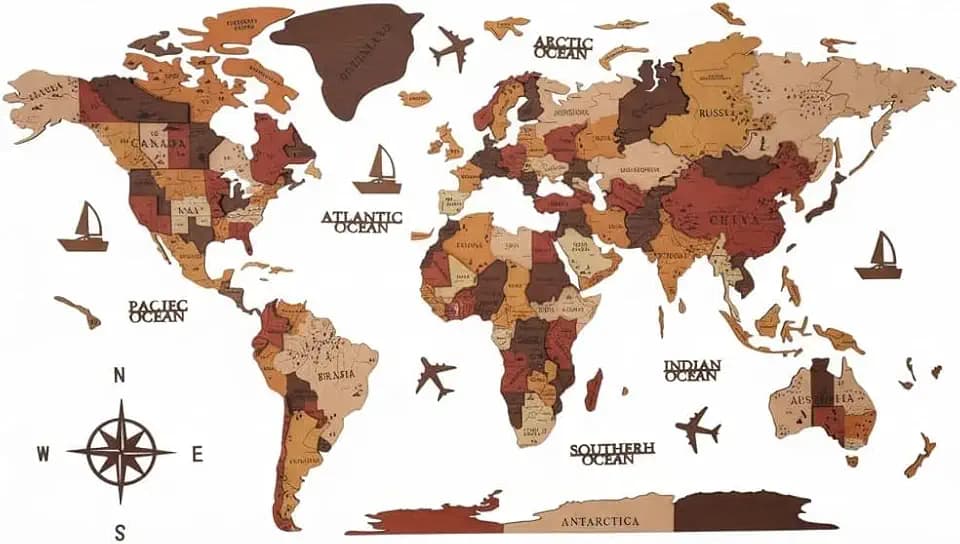 Wood World Map Wall Art, XL Multilayer 3D Wooden World Map, Large Multilayer Décor for Home, Kitchen, or Office - A Thoughtful Gift for Travelers and Adventure Lovers Size:86x47 inches