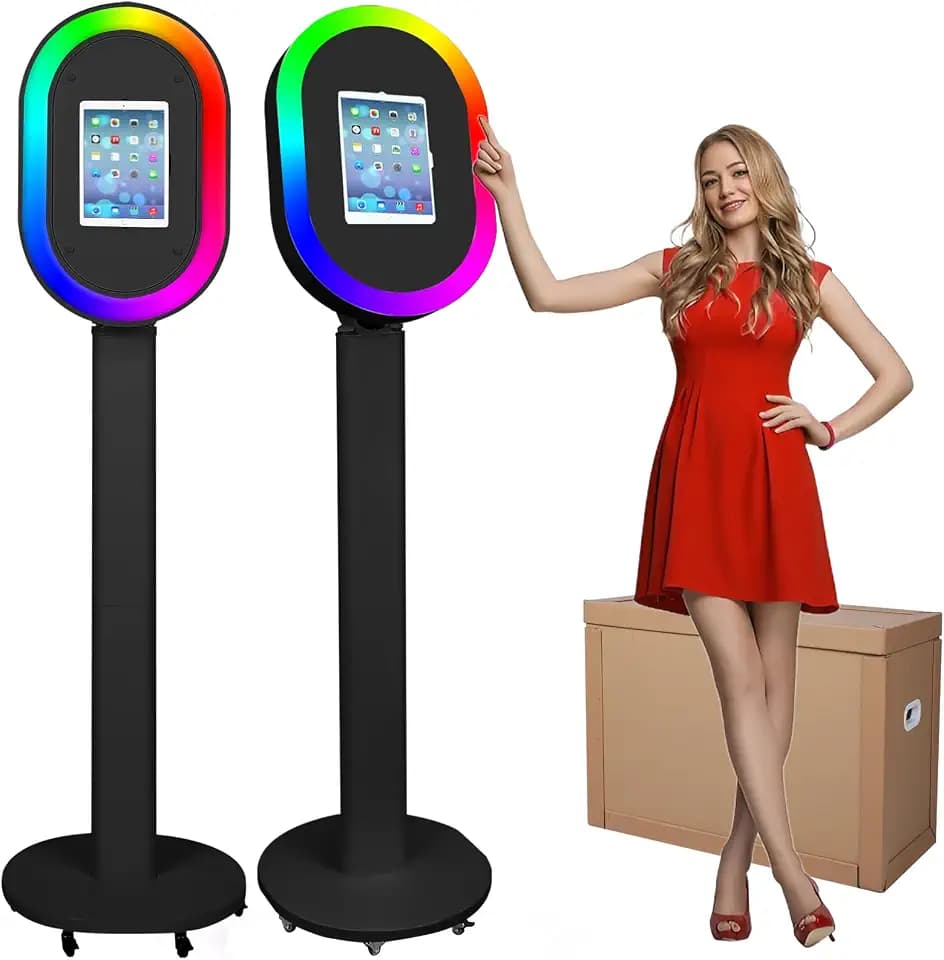 Portable Photo Booth Machine Compatible with iPad 10.2" 10.5" 10.9" 11" 12.9" 13",Metal Selfie Station photobooth Machine,RGB Ring Light,Custom Logo,for Parties Wedding Rental (Honeycomb Box)