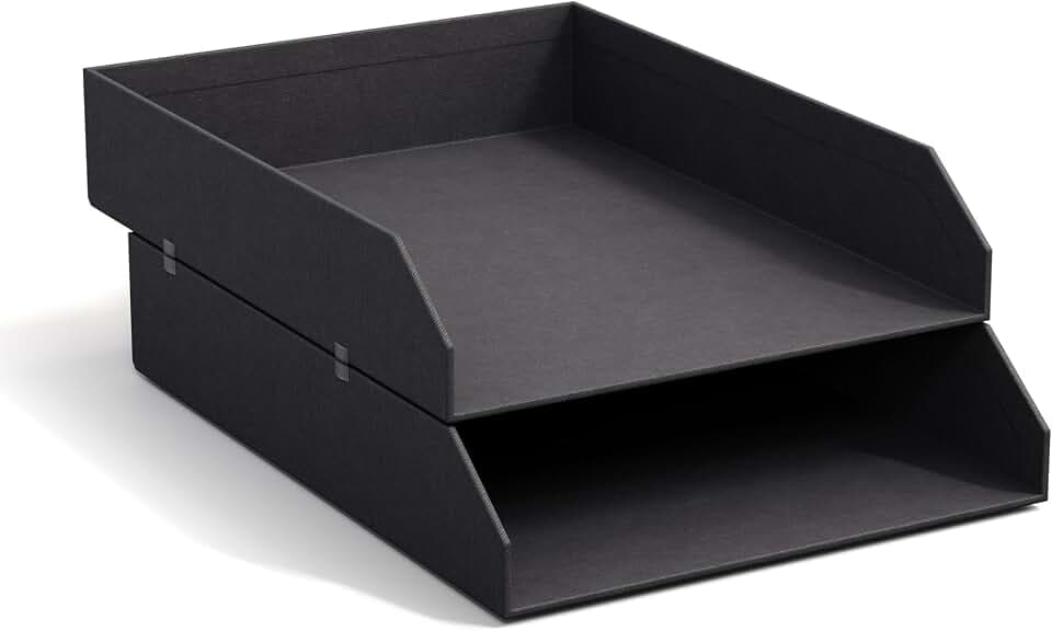 BIGSO Hakan 2er-Set Briefablage A4 – Aufbewahrungsbox stapelbar mit Griff – Schreibtischablage für Briefe, Dokumente & Unterlagen – Ordnungssystem aus Faserplatte mit Papier – Schwarz