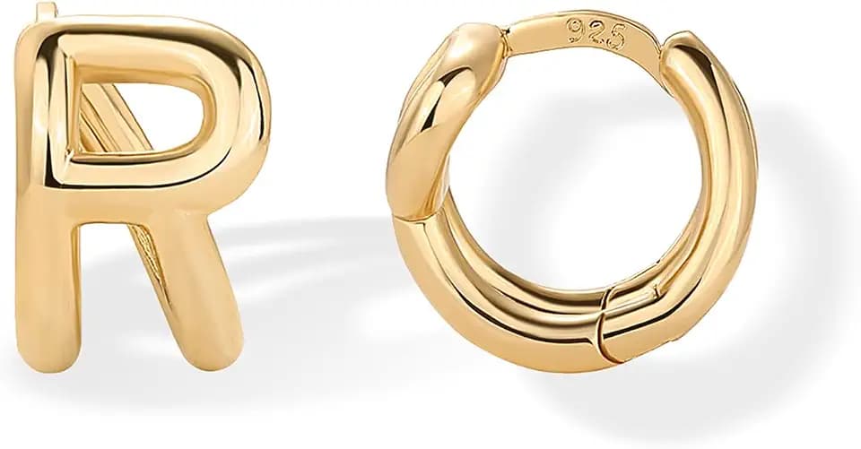 PAVOI 14K Gold Plated Dainty Initial Letter Huggie Hoop Earrings for Women