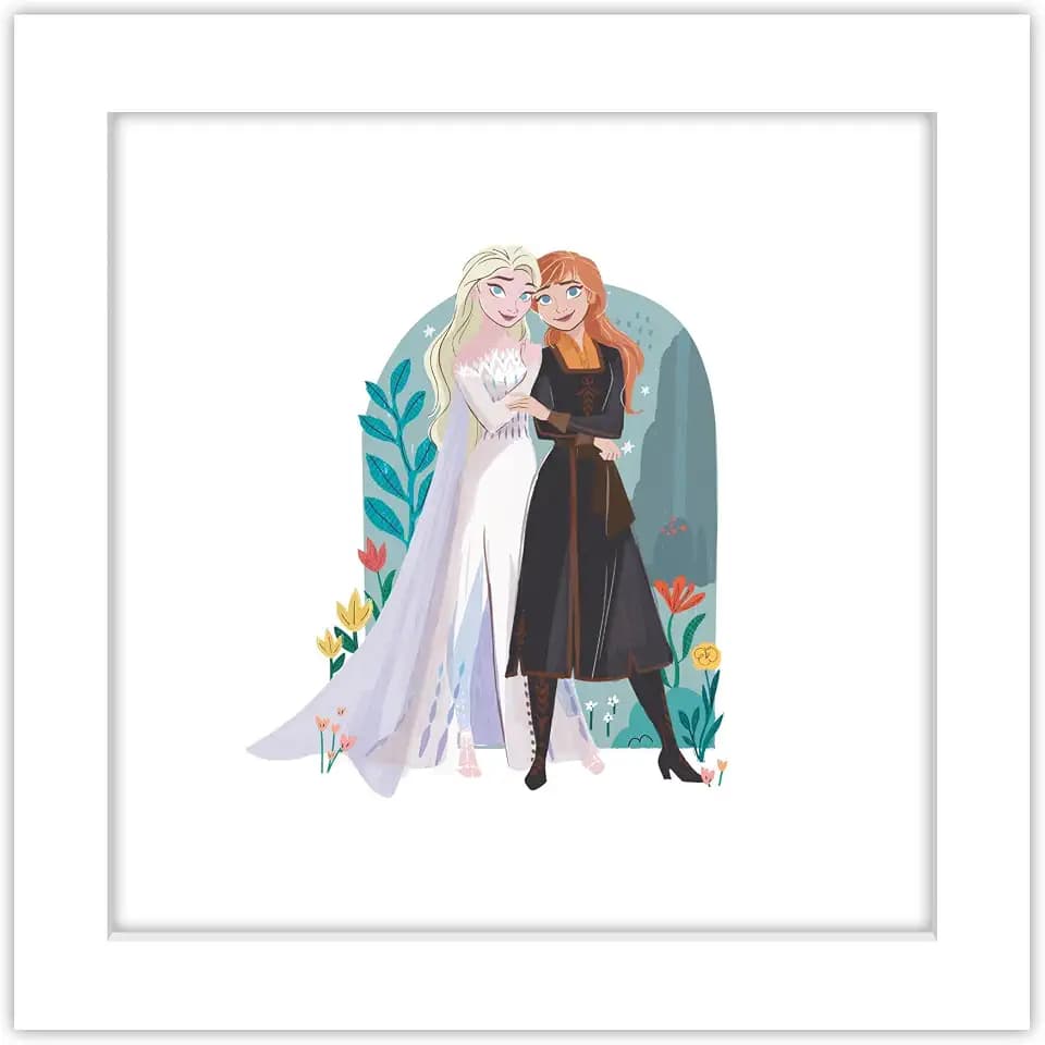 Trends International Gallery Pops Disney Frozen 2 - Elsa and Anna Color Sketch Wall Art Wall Poster, 12" x 12", White Frame Version