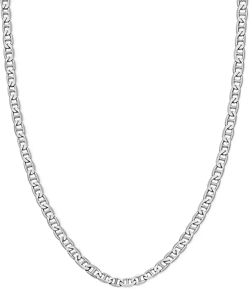 Savlano 925 Sterling Silver 3.5mm Italian Solid Flat Mariner Link Chain Necklace for Men & Women - Made in Italy Comes With a Gift Box