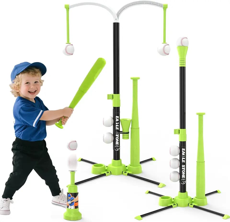 EagleStone 3-in-1 T-Ball Set for Kids 3-12 with 2 Bats and 2 Hanging Tees
