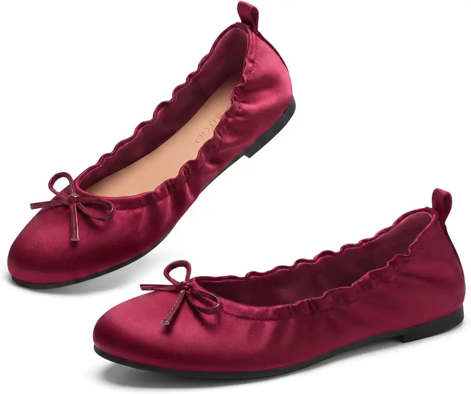Coutgo Women's Ballet Flats, Bow Round Toe Slip On Dress Shoes Comfortable Flats for Work Casual