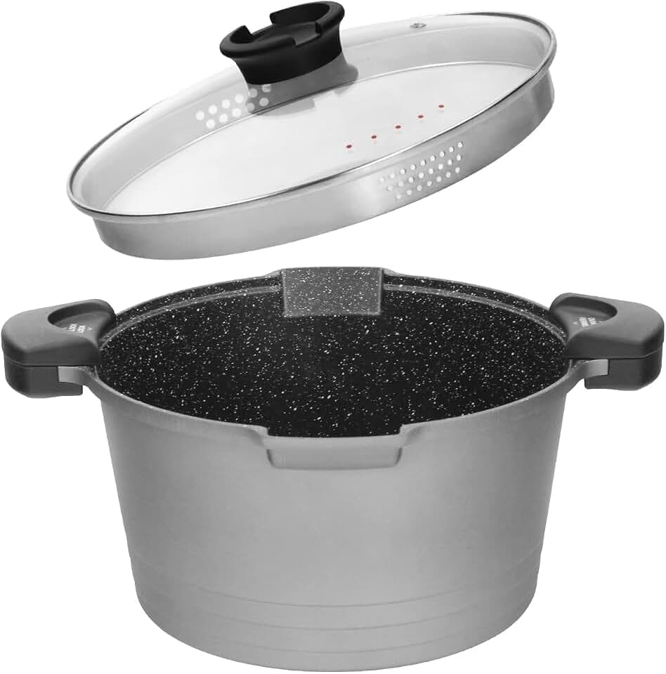 ROSSETTO Nudeltopf Topf 24 cm mit Sieb Deckel Spaghettitopf Pastatopf 4,5 Liter, Aluguss, Antihaftbeschichtung, für Alle Herdarten Induktion geeignet, mit verriegelten Griffen